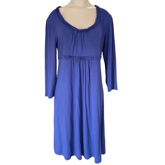 Boden Scoop Neck Blue Viscose‎ Midi Dress Empire Waist Long Sleeved Size 10P - Picture 4 of 7
